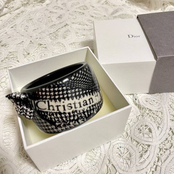 Authentic DIOR Vintage Houndstooth Resin Bangle Bracelet with Box - Picture 1 of 15